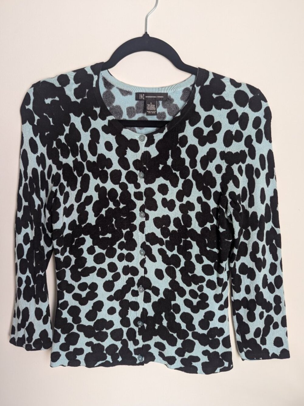 INC Leopard Print Cardigan Light Blue and Black